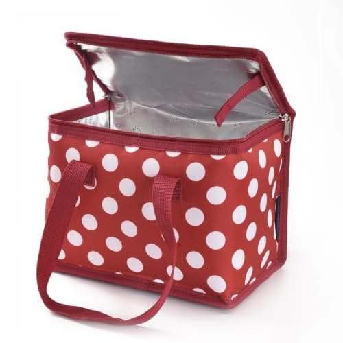 TEAMOOK Foldable Lunch Bag Insulated Lunch Box Water-Resistant Leakproof Soft Cooler Bag 8-10 cans Red Dots