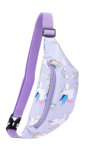 Dzxin Fanny Pack,Kids Bum Bag Bumbag Cartoon Hipsack Belt Bag Waist Bag Fanny Pack Fabric Nylon Money BeltCrossbody Chest Bag for Children Grils Boys Running Hiking Travel Sports (Purple Unicorn) — view 2