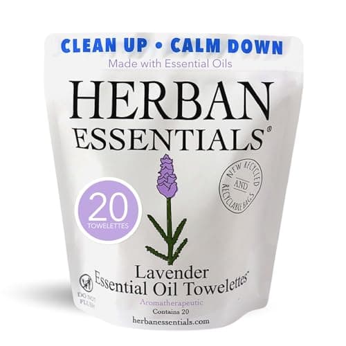 Herban Essentials Lavender Wipes & Towelettes, Essential Oil, 20 Count