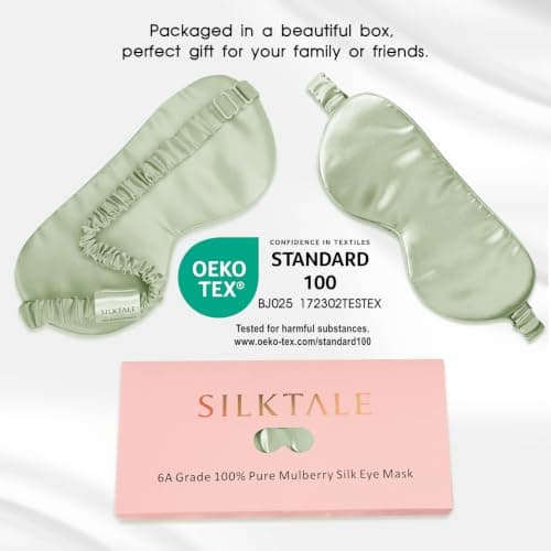 SILKTALE 100% Mulberry Silk Eye Mask for Sleeping with Silk Wrapped Adjustable Strap,Mint Green — view 3