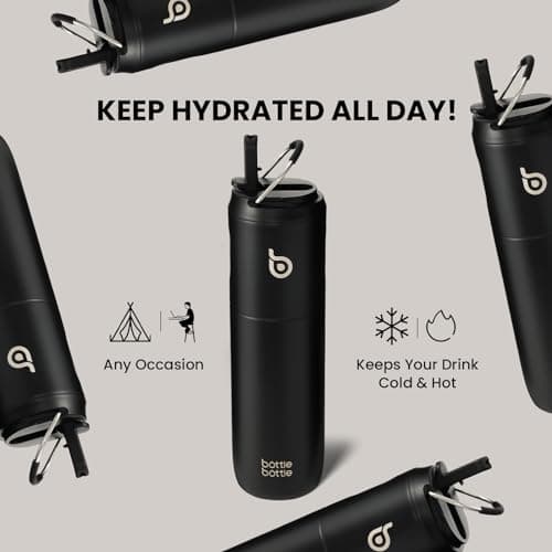 Bottle Bottle Stainless Steel Water Bottle 700ml with Straw and Lid Sports Insulated Metal Water Bottles with Handle(Black) — view 6