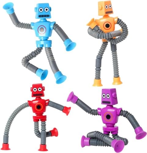 Telescopic Suction Cup Robot Fidget Toys, 4PCS Tubes Robot Stress Relief Toy Christmas Stocking Fillers, Sensory Squeeze Toy Stocking Fillers for Boys Girls & Adult