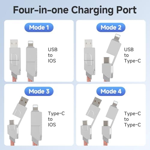 AHRLIC 4-in-1 USB Charging Cable Keychain – Zinc Alloy, Multi-Adapter Charger Cord for USB, Type-C, Micro USB, iOS Port Devices – 60W Fast Charging, Magnetic Stretchable Travel Cable (Orange Gray) — view 3