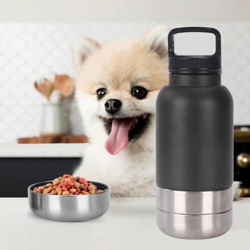 lopituwe Insulated Portable Dog Water Bottle with 2 Food Container 3 in 1 Stainless Steel Pet Drinking Bottle 32oz Multifunctional Dog Travel Water Bowl For Outdoor, Travel, Walking, Hiking(Black) — view 6