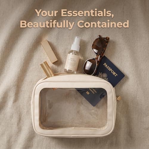 Clear Makeup Bag for Travel, Women Small Transparent Cosmetic Wash Toiletries Toiletry See Through White Flat Lay Skincare Organiser Make Up Bags, Emergency Kit Handbag for Girls School Cute Pouches — view 6