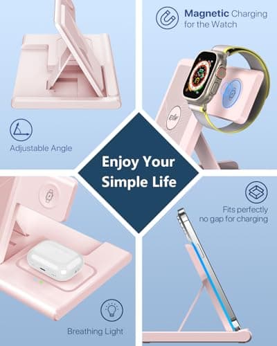 EXW Charging Station,3 in 1 Wireless Charger for iPhone 17/16/15/14/13Pro/12/11/XR/8, Fast Charger for Airpods Pro/3/2 and iWatch (Not Adapter,Pink) — view 4
