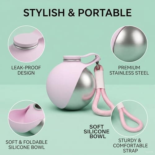 2-in-1 Portable Dog Water Bottle, 285ml Leak Proof Stainless Steel Dog Travel Water Bottle with Silicone Bowl, Compact Lightweight Pet Water Dispenser for Small Dogs Walking Hiking Outdoor Travel(C) — view 4