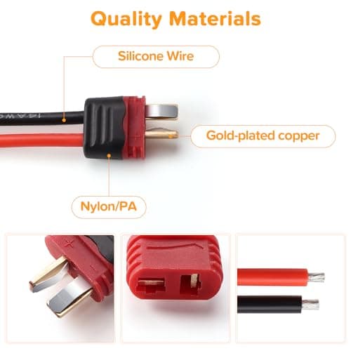 Lyeteung 2 Pairs Non-Slip T-Plug Connectors, Deans T Male Female Plug Connectors Adapter with Sheath Housing and 100mm 14 AWG Silicon Wire, for RC Lipo Battery — view 3