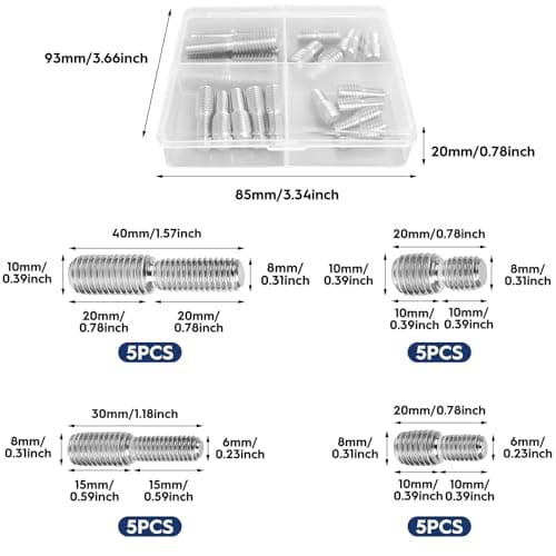 20 Pcs Double End Threaded Stud Screw Bolt, 304 Stainless Steel Thread Adapter, Rod Bolts Thread Reducer Screw, Plug to plug, M6x10 to M8, M6x15 to M8, M8x10 to M10, M8x20 to M10 — view 2
