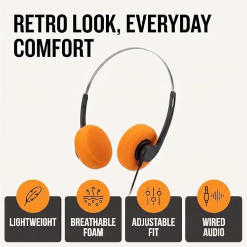 Wyjuan Orange Retro Over-Ear Headphones,Wired Stereo Headphones, HiFi Stereo Sound, Lightweight Portable with Adjustable Headband, Comfortable Headset for Travel & Daily Use — view 3