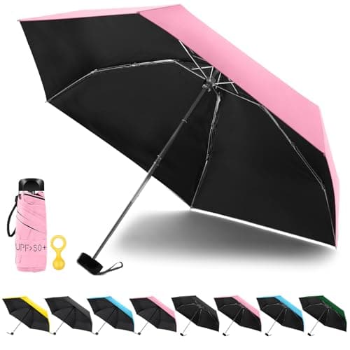 Vicloon Folding Umbrella, Mini Sun Umbrella, Portable Travel with Upgraded Skeleton Design, 210T Black Rubber Fabric, Anti-Wind Opening and Closing for Men and Women