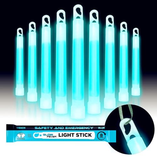 Glow Fever Glow Sticks Bulk, Emergency Safety Military 6'' Lightsticks, Light Up Ultra Bright With 8 Hours Duration For Hiking Party Camping Blackouts Hurricane Shelter Survival Kit (Blue, 10PCS)