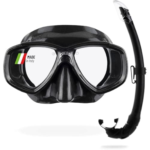 Cressi Perla Separate Glass Mask & Snorkel Set for Adults - Low-Volume Diving Mask - Dry-Top Snorkel Set - For Diving & Snorkelling - Black/Black - Combo Set Perla Mask + Mexico Snorke