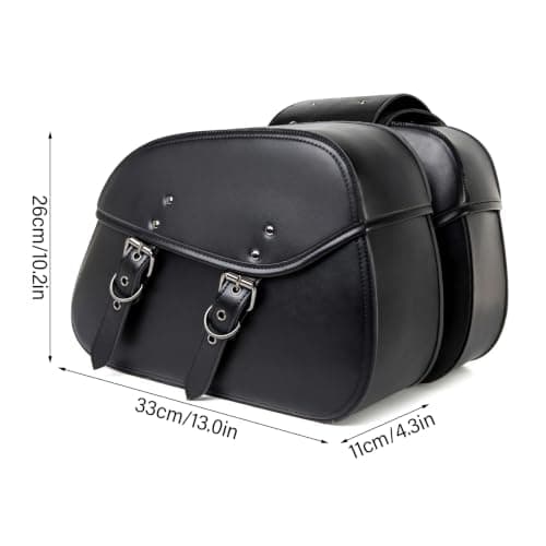 Faroby 1 Pair Motorcycle Saddlebags, Symmetric Side-Mount Leather Motorcycle Luggage Bags with Metal Buckles, Black, Saddle Bags — view 5