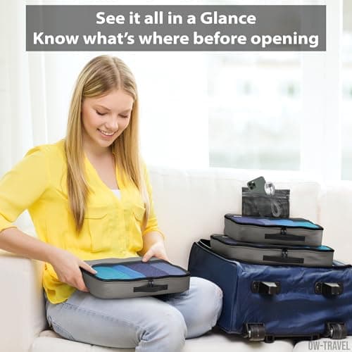 OW-Travel Packing Cubes for Suitcases, Grey M/L, 5 Pcs with Mesh Zip Pouch — view 3