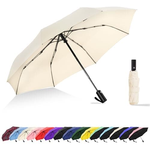 RusuiQinsan Compact Umbrella, Windproof Strong, Folding Travel Umberella, Pocket Sun Umbrella for Men & Women(Cream)