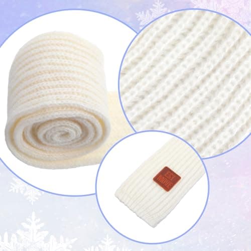 Abeillo 2 Pack Warm Kids Winter Knit Scarves Soft Knitted Neck Warmer Scarf Warm Scarves Wrap for Boys Girls (Beige, Black) — view 3