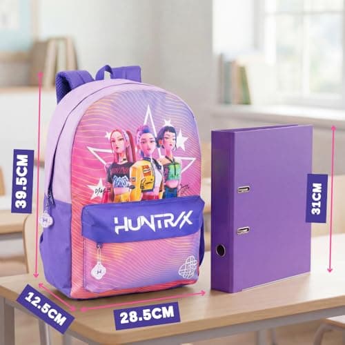 KPop Demon Hunters Huntrix Girls Pink Backpack | Cartoon Character School Bag with Zipper Closure | HUNTRIX Streetwear Rucksack for Kids | K-Pop Demon Hunters Merch — view 5