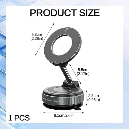 Mlifleue Magnetic Car Phone Holder Upgraded, 360° Rotatable Suction Magnetic Car Phone Mount with 2 Magnet Rings, Foldable & Adjustable for Car/Gym/Smooth Surface, Compatible with iPhone & Android — view 2