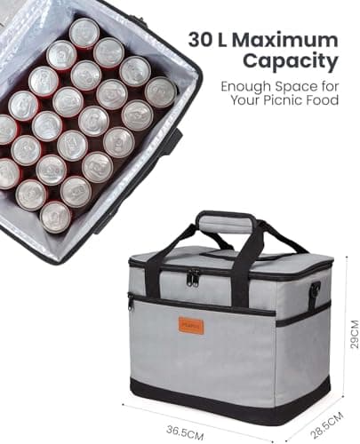 Kollea 30L Cool Bag, Insulated Cooler Box for Camping, Grey — view 2