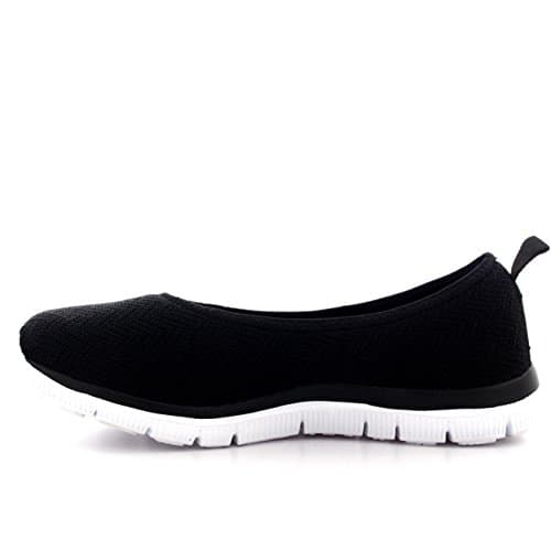Get Fit Women’s Slip-On Ballerina Trainers - Lightweight Breathable Mesh Walking Shoes with Flexible Sole - Comfortable Casual Sneakers for Fitness, Travel & Everyday Wear - Black/White - UK5/EU38 — view 2