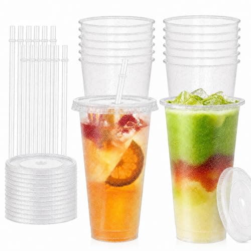 APYFID Reusable Plastic Cups, 12 Pack 710ml with Lids & Straws