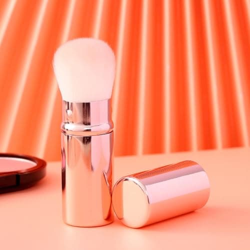 Retractable Mini Blush Brush with Cover Corrugated Silk Nylon Wool Pink — view 5