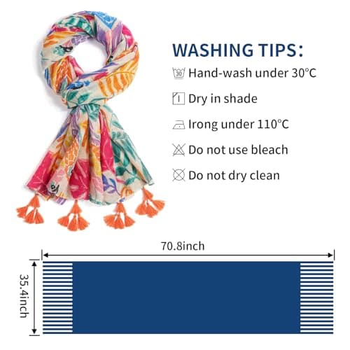 QIUTIMIY Scarf for Women Lightweight Soft Floral Printed Scarves Fall Winter Fashion Shawl Wrap with Fringe(Leaves-Orange Pink) — view 3