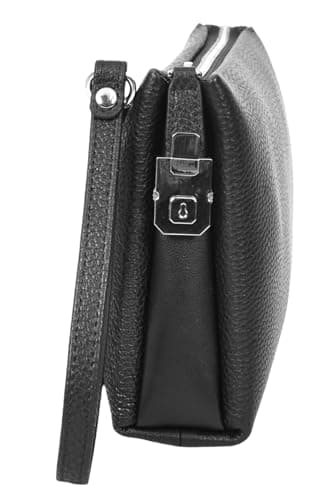 Mens Real Leather Wrist Bag Lockable Clutch Organiser Travel Pouch Thames Black — view 4
