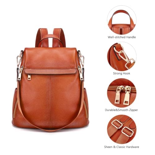 Kattee Women Real Leather Backpack Purse Anti-Theft Rucksack Fashion Shoulder School Bag Fits 11 inches Tablet — view 6