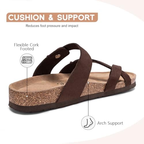 FITORY Women's Leather Sandals Comfort Cork Footbed Suede Brown Size 6 — view 4