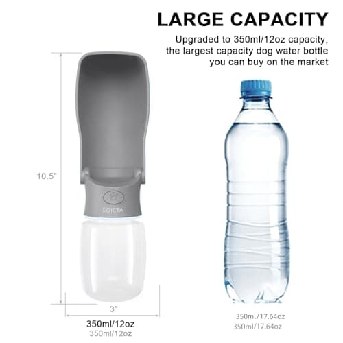 SOICTA Portable Dog Water Bottle for Walking 19 OZ or 12 OZ Portable Pet Water Bottles for Puppy Small Medium Large Dogs Water Dispenser Bowl Dog Accessories(12OZ Grey) — view 5
