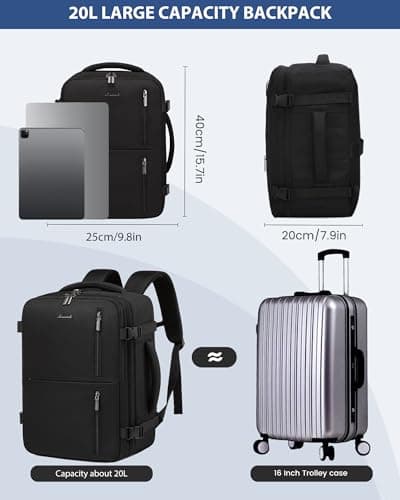LOVEVOOK Ryanair Cabin Bags 40x20x25, Travel Backpack Underseat, Hand Luggage Bag 20l, Carry On Rucksack Ryan Air, Small Unisex Under Seat Luggage for Airplane Travelling, Black — view 3
