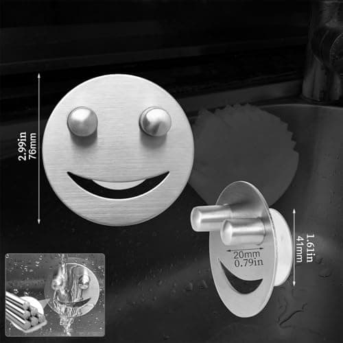 Sponge Holder for Kitchen Sink- 7.6x2cm Stainless Steel smileyy Face Dish Sponge Holder | Stainless Steel Organizer with Suction Cup | Kitchen Storage Accessories for Cleaning Cloths Scouring — view 5