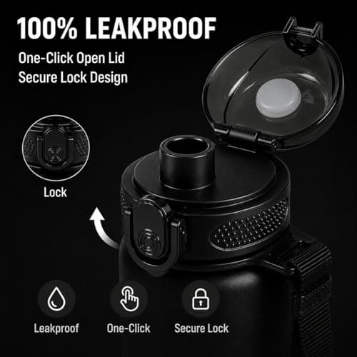 TOPLUS Sports Water Bottle 1L BPA-Free Tritan, Leakproof, Black — view 2