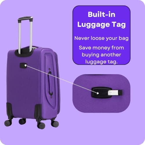 ATX Luggage 24" Medium Suitcase Soft Shell 73L Expandable Lightweight 20-23KG Hold Check in with 4 Spinner Wheels and Built-in 3 Digit Lock (Purple) — view 6