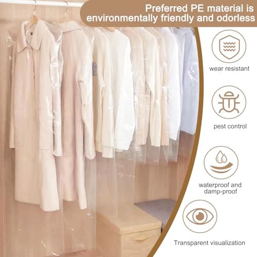 Plastic Garment Bags, 30 Pack Dry Cleaning Bags, Clear Clothes Covers, Dust Proof Garment Protector Covers, Garment Bags, Clear Plastic Clothes Covers for Clothes Shirt Jacket Suit(60 x 100cm) — view 5