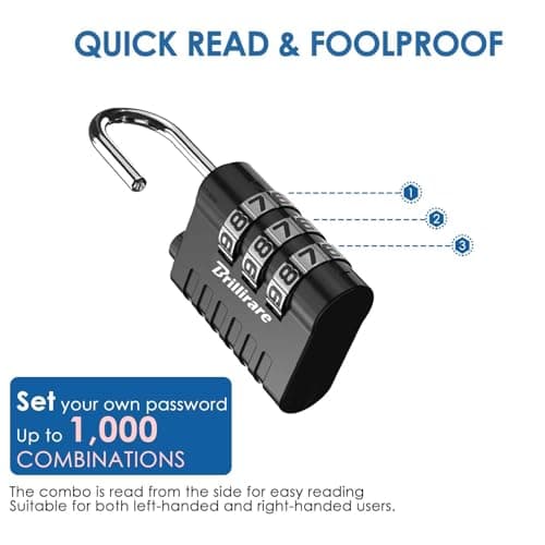 Brillirare 8 Pack Combination Lock, 3-Digit Waterproof Keyless Padlock, Zinc Alloy Outdoor Resettable Travel Luggage Locks for Backpack, Gym Locker, Hasp, Fence, Gate, Case, Toolbox-Black — view 4