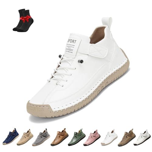 Women Handmade Leather Orthopedic Comfy Shoes,Orthopedic Boots with Elastic Band,Soft Support Slip on Loafers Unisex(White (B),4 UK)