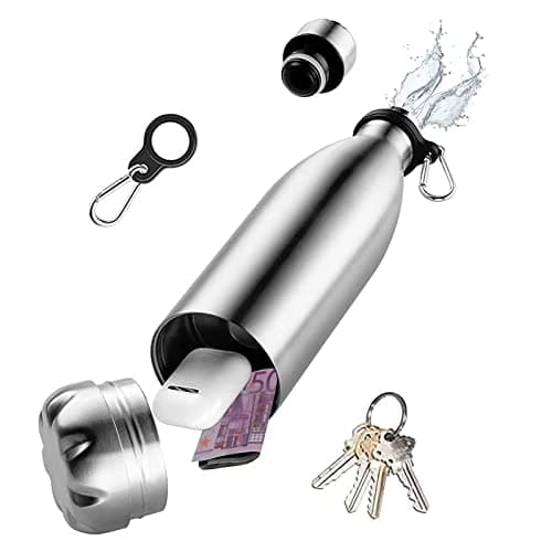 Domemit Diversion Safe Water Bottle Stainless Steel Stash Can, Portable Beach Travel Safe for Valuables with Hidden Compartment, Leak Proof Insulated Bottle for Hot and Cold Drinks, Sliver, 730ml