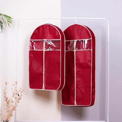 Garment Bag for Hanging Clothes, 2025 New Breathable New Three-Dimensional Coat Fur Clothing Dust Cover Extended Down Jacket Mink dust Bag Coat Cover Hanging Type ﻿ (Red 88 * 60 * 10CM) — view 3