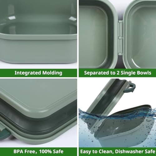 Collapsible Dog Bowl 2-in-1, Portable Travel Food & Water Feeder with Removable Divider, Foldable Silicone Design with Carry Sling Rope for Walks, Camping and Hiking - Large — view 5