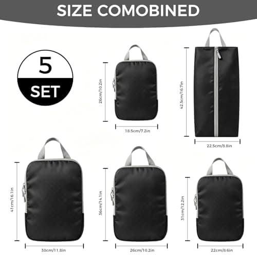 Compression Packing Cubes for Suitcases, Ultralight 5 Set Packing Cubes for Backpack Waterproof Travel cubes Suitcase Organizer Bags Set for Luggage Travel Essentials (Black) — view 2