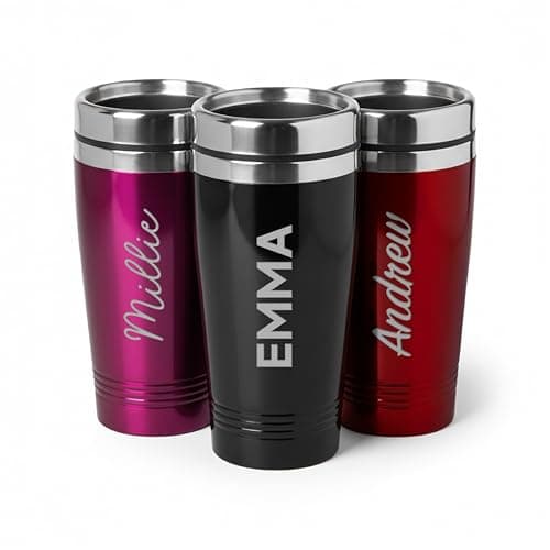 Personalised Travel Mug Engraved Name, 450ml Stainless Steel Thermal Coffee Cup with Lid, Insulated Reusable Coffee Mug for Hot & Cold Drinks, Custom Travel Coffee Mug Gift for Teacher (Black)