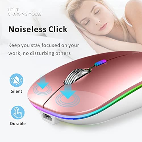 Uiosmuph G12 Wireless Mouse for Laptop, Rechargeable Mice, Silent-Rose Gold — view 2