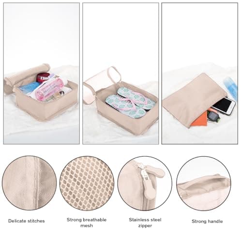 12 PCS Large Packing Cubes for Suitcases Various Sizes Suitcase Organiser Bags Lightweight Waterproof Luggage Organiser Bags (12, Beige) — view 4
