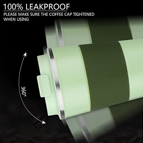 CS COSDDI Travel Mugs, Insulated Coffee Cup with Leakproof Lid - Reusable Coffee Cups Travel - Car Coffee Cup - Stainless Steel Coffee Mug for Hot and Cold Water and Tea (Olive Green, 380 ml) — view 2