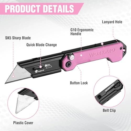 WORKPRO Folding Utility Knife with 10 SK5 Blades, Box Cutter with Belt Clip — view 6