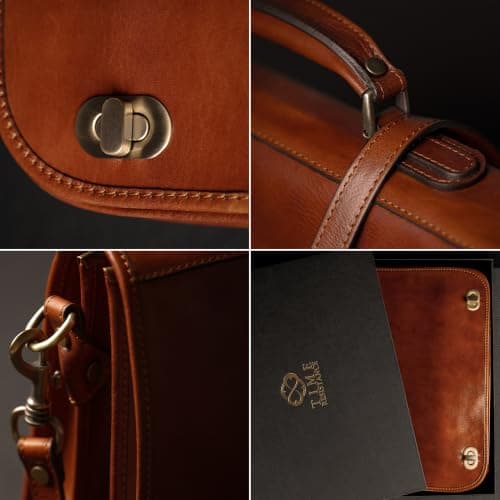 Time Resistance Leather Briefcase Hand-Crafted Shoulder Messenger Bag for Laptop up to 15 Inch Light Brown — view 5