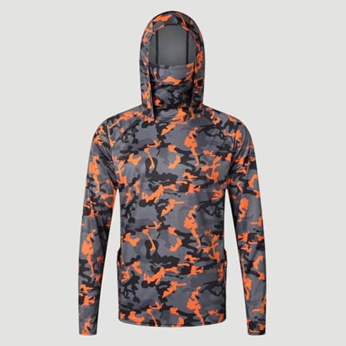 Brown Mens UV Protection Fishing Hoodie with Mask Camouflage Hoodie Long Sleeve Fishing Shirt Hoodies Breathable Quick Drying Rash Guard Clothing Loose Summer Athletic Running Tops for Sea Hiking XXL — view 2